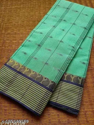 Sthaker Self Design Tant Pure Cotton Saree(Green)
