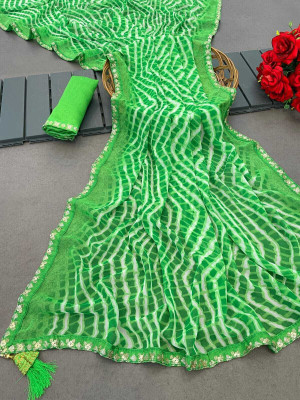 S.R.TEXTILES Printed Bollywood Georgette, Lace Saree(Green)