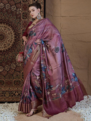 ANOUK Printed Chinnalapattu Viscose Rayon Saree(Purple)