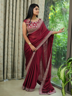 Divastri Solid/Plain Bollywood Pure Silk Saree(Maroon)