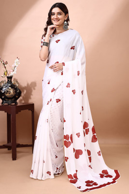Molly Brown Digital Print Bollywood Satin, Georgette Saree(White)