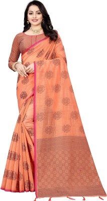 Manokamna Woven Chanderi Cotton Silk Saree(Orange)