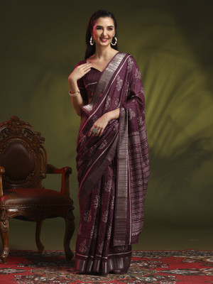 Sareemall Printed Madurai Silk Blend Saree(Magenta)