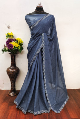 GEETABA FASHION Solid/Plain Bollywood Georgette Saree(Grey)
