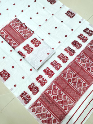 white desert Self Design Mekhela Chador Cotton Silk Saree(White)