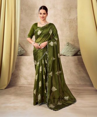 Satrani Woven, Embellished Bollywood Silk Blend Saree(Green)