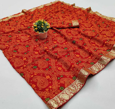 Kanooda Prints Printed Bandhani Georgette Saree(Multicolor)