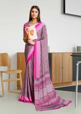 Ratan creation Printed Handloom Crepe Saree(Pink)