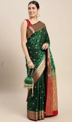 Dulhan silk saree Woven Banarasi Satin Saree(Dark Green)