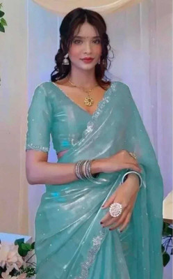 KivaWear Embellished Bollywood Art Silk Saree(Light Blue)