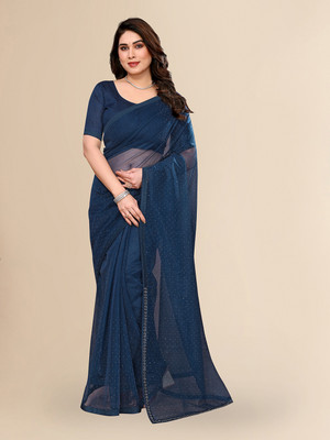 Moda Rapido Embellished Bollywood Net Saree(Dark Blue)