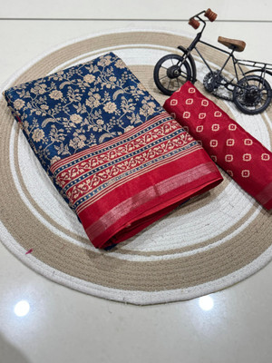 SFCS Printed Kalamkari Mulmul Saree(Dark Blue)
