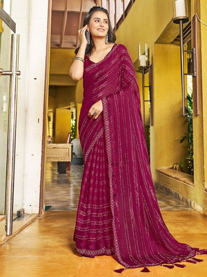 LAKHADATARI PRINTS Self Design Bollywood Chiffon, Georgette Saree(Magenta)