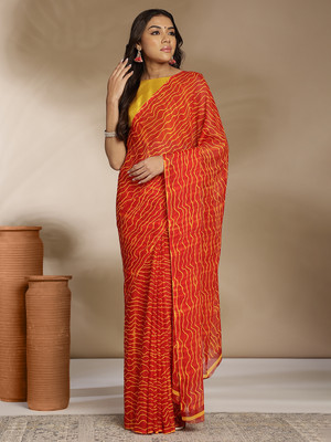 ANOUK Printed Daily Wear Georgette Saree(Orange)