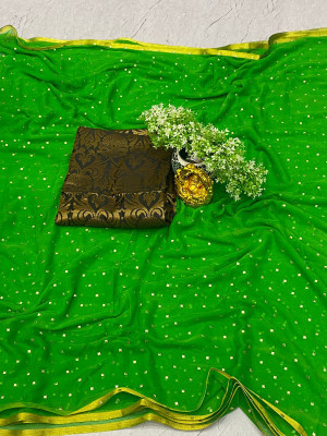 TOXEGO Embellished Daily Wear Chiffon Saree(Light Green)