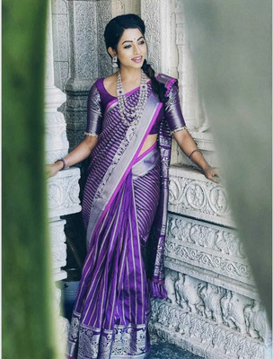 HouseOfCommon Woven Kanjivaram Pure Silk Saree(Purple)