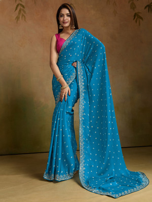 Sareemall Printed Leheria Chiffon Saree(Light Blue)