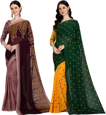 kashvi sarees Printed Daily Wear Georgette Saree(Pack of 2, Dark Green, Maroon)