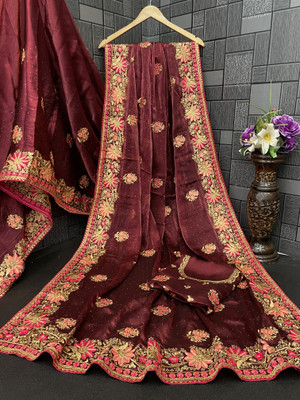 MIYANIFAB Embroidered Bollywood Jimmy choo Saree(Maroon)