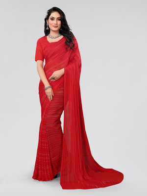 Moda Rapido Striped Daily Wear Satin Saree(Red)