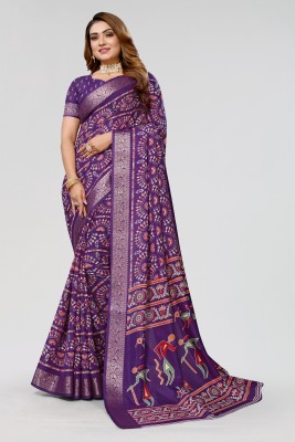 Winza Designer Geometric Print Daily Wear Cotton Silk Saree(Purple)