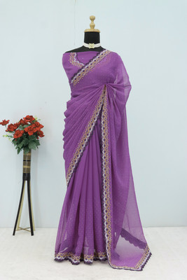 VarniRaaj Fashion Embellished Bollywood Organza Saree(Purple)