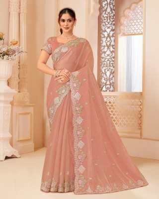 Laxmipati Sarees Embroidered Bollywood Satin Saree(Pink)