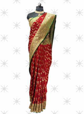 Subha collection Striped Banarasi Silk Blend Saree(Maroon)