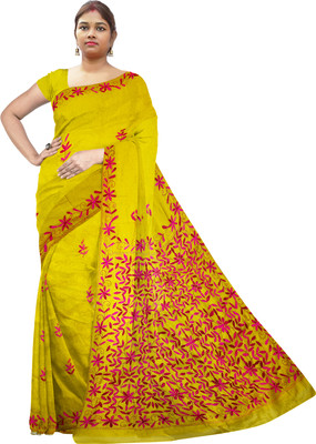 SHRISTI CLOTHINGS Embroidered, Woven Kantha Chanderi Saree(Multicolor)