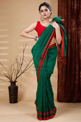 SLAGHA Woven Handloom Cotton Blend Saree(Green)