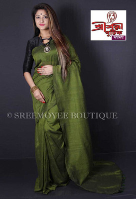 BRYNBRIT Self Design Handloom Cotton Blend Saree(Multicolor)