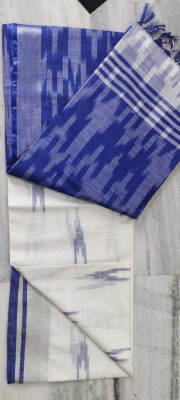 govind handloom Printed Bollywood Cotton Linen Saree(White, Blue)