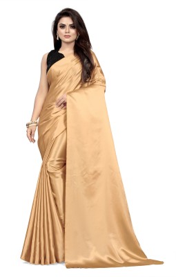 PCDESIGNER Solid/Plain Bollywood Satin Saree(Beige)