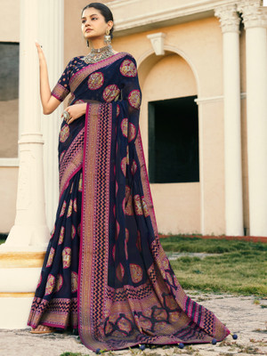 ANOUK Woven Bollywood Georgette Saree(Blue)
