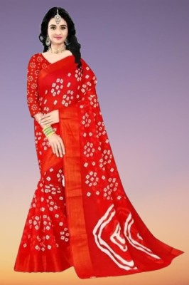 Vragi Printed Bollywood Cotton Silk Saree(Red)