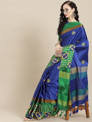 Divastri Embroidered Bollywood Cotton Silk Saree(Green, Blue)