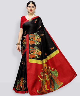 YASHIKA Printed Daily Wear Art Silk Saree(Black)