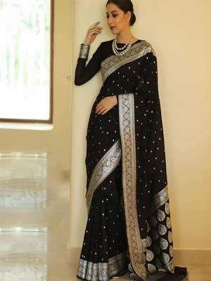 ANOUK Woven Kanjivaram Silk Blend Saree(Black)