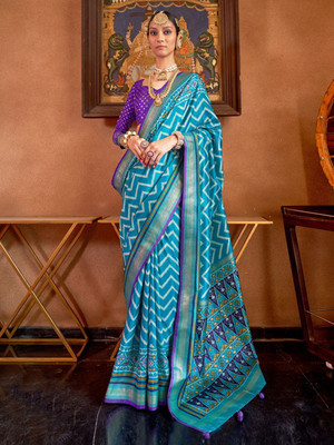 ANOUK Printed Patola Silk Blend Saree(Blue)