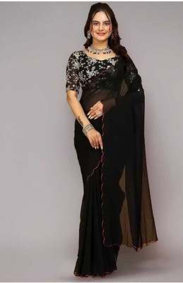 shivika creation Solid/Plain Bollywood Georgette Saree(Black)