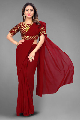 Tejal Creation Self Design Bollywood Georgette Saree(Maroon)
