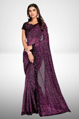 Vragi Self Design Bollywood Lycra Blend Saree(Magenta)