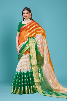Aarunika IC Solid/Plain Bollywood Organza Saree(Multicolor)