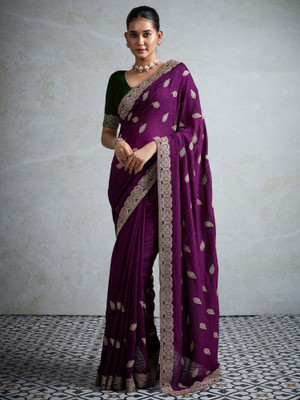 Sareemall Embroidered Bollywood Silk Blend Saree(Purple)