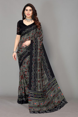 ANIRAV Printed, Digital Print Bandhani Georgette Saree(Black)