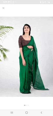 Modern Corner Printed Handloom Pure Cotton Saree(Dark Green)