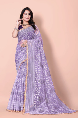 PATTARI Printed Bollywood Net Saree(Purple)