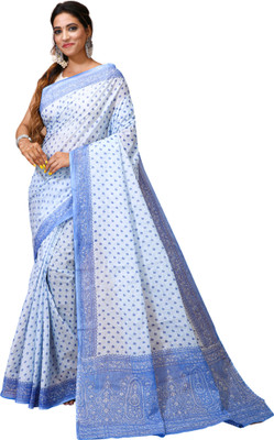DORI DHAGA Printed Daily Wear Pure Cotton Saree(Blue)