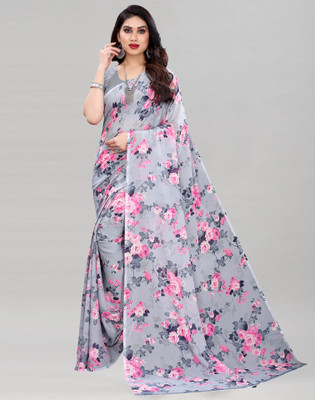 Samah Floral Print, Printed Daily Wear Georgette Saree(Grey, Multicolor)