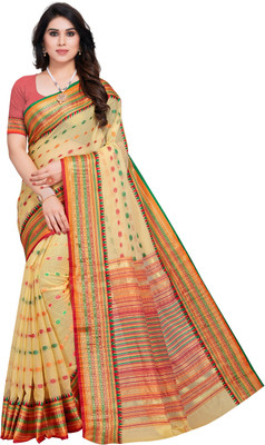 Moda Rapido Woven Kota Doria Silk Blend Saree(Gold)